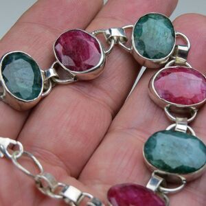 32CT. St. Silver Emerald & Ruby  Bracelet